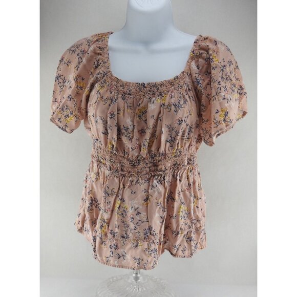 Derek Heart Pink Blush Floral Smocked Peplum Top Size Jrs M Cottagecore - Picture 3 of 8